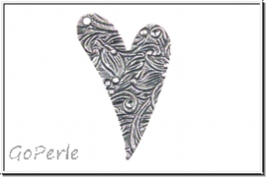 Anh�nger "Floral Engraved Heart" TRINITY BRASS, 17x26mm, antikversilbert, Messing, 1 Stk.