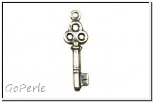 Anh�nger "Key", Trinity Brass, 8x24mm, antikversilbert, Messing, 1 Stk.