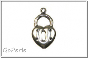 Anh�nger "Heart Lock" TRINITY BRASS, 11x20mm, antikversilbert, Messing, 1 Stk.