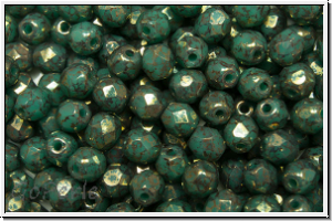 B�hm. Glasschliffperle, feuerpol., 4mm, turquoise, op., lila marbled, 50 Stk.