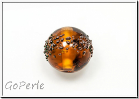 b�hm. Lampenperle, Kugel, 10mm, topaz, bronzefarbene Sprenkel, 1 Stk.