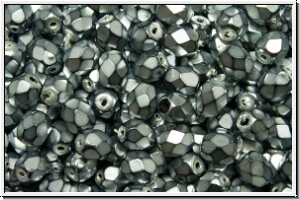 B�hm. Glasschliffperle, feuerpol., 4mm, black, op., heavy metal silver, 50 Stk.