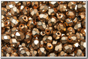 B�hm. Glasschliffperle, feuerpol., 4mm, black, op., heavy metal beige, 50 Stk.