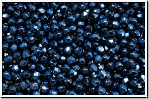 B�hm. Glasschliffperle, feuerpol., 3mm, black, op., heavy metal navy blue, 50 Stk.