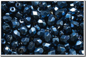 B�hm. Glasschliffperle, feuerpol., 4mm, black, op., heavy metal navy blue, 50 Stk.