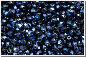 B�hm. Glasschliffperle, feuerpol., 3mm, black, op., heavy metal dk. blue, 50 Stk.