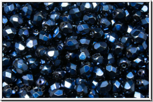 B�hm. Glasschliffperle, feuerpol., 4mm, black, op., heavy metal dark blue, 50 Stk.