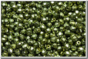 B�hm. Glasschliffperle, feuerpol., 3mm, black, op., heavy metal olivine, 50 Stk.