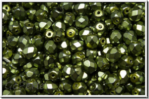 B�hm. Glasschliffperle, feuerpol., 4mm, black, op., heavy metal olivine, 50 Stk.