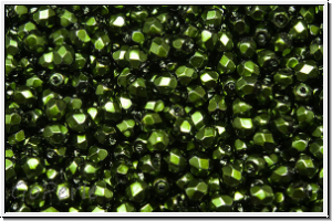 B�hm. Glasschliffperle, feuerpol., 3mm, black, op., heavy metal hunter green, 50 Stk.
