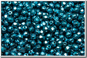B�hm. Glasschliffperle, feuerpol., 3mm, black, op., heavy metal teal, 50 Stk.