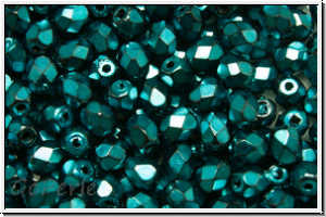 B�hm. Glasschliffperle, feuerpol., 4mm, black, op., heavy metal teal, 50 Stk.