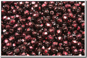 B�hm. Glasschliffperle, feuerpol., 3mm, black, op., heavy metal burgundy, 50 Stk.