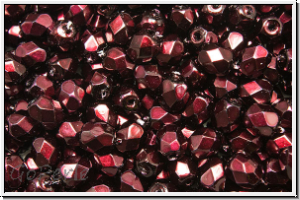 B�hm. Glasschliffperle, feuerpol., 4mm, black, op., heavy metal burgundy, 50 Stk.