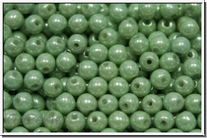 b�hm. Glasperle, rund, 4mm, white, op., lt. green marbled, 50 Stk.