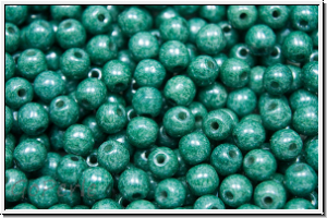 b�hm. Glasperle, rund, 4mm, white, op., green marbled, 50 Stk.