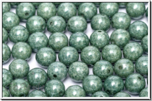 b�hm. Glasperle, rund, 3mm, white, opaque, green marbled, 50 Stk.