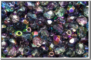 B�hm. Glasschliffperle, feuerpol., 4mm, crystal, trans., magic blue/purple, 50 Stk.