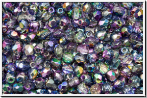 B�hm. Glasschliffperle, feuerpol., 3mm, crystal, trans., magic blue/purple, 50 Stk.