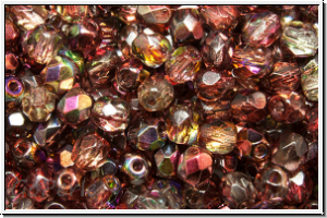 B�hm. Glasschliffperle, feuerpol., 4mm, crystal, trans., magic wine, 50 Stk.