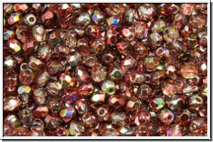 B�hm. Glasschliffperle, feuerpol., 3mm, crystal, trans., magic wine, 50 Stk.