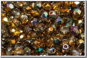 B�hm. Glasschliffperle, feuerpol., 4mm, crystal, trans., magic copper, 50 Stk.