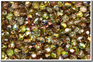 B�hm. Glasschliffperle, feuerpol., 3mm, crystal, trans., magic olivine, 50 Stk.