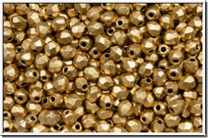 B�hm. Glasschliffperle, feuerpol., 3mm, gold, met., satin, 50 Stk.