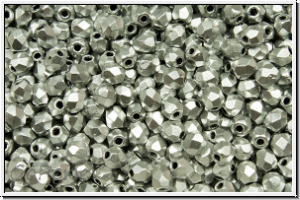 B�hm. Glasschliffperle, feuerpol., 3mm, silver, met., satin, 50 Stk.