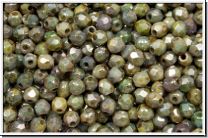 B�hm. Glasschliffperle, feuerpol., 3mm, white, alabaster, blue/brown marbled, 50 Stk.