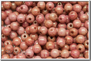 b�hm. Glasperle, rund, 4mm, white, op., peach marbled, 50 Stk.