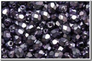 B�hm. Glasschliffperle, feuerpol., 4mm, black, op., heavy metal purple, 50 Stk.
