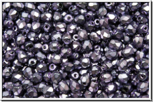 B�hm. Glasschliffperle, feuerpol., 3mm, black, op., heavy metal purple, 50 Stk.
