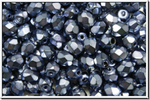 B�hm. Glasschliffperle, feuerpol., 4mm, black, op., heavy metal persian blue, 50 Stk.