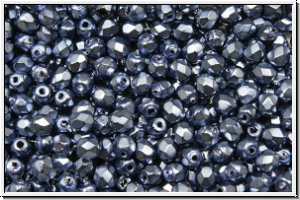 B�hm. Glasschliffperle, feuerpol., 3mm, black, op., heavy metal persian blue, 50 Stk.