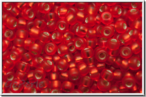 RR-11-0010f, MIYUKI Rocailles, 11/0, red, trans., silver-ld., matte, 10g