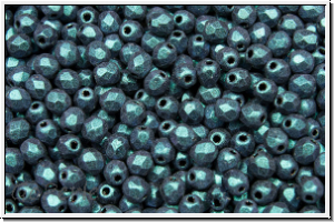 B�hm. Glasschliffperle, feuerpol., 3mm, teal, met., antique, 50 Stk.