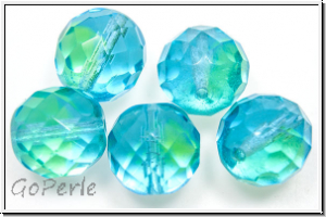 B�hm. Glasschliffperle, feuerpol., 12mm, aqua/green, trans., 5 Stk.