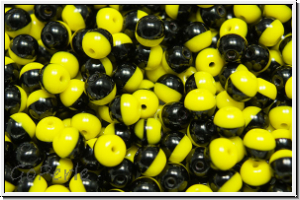 b�hm. Glasperle, rund, 4mm, black/yellow, op., 50 Stk.