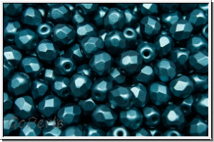 B�hm. Glasschliffperle, feuerpol., 4mm, white, alabaster, petrol pastel, 50 Stk.