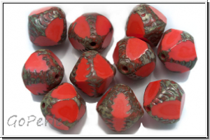 b�hm. Glasperle, Bicone, 12mm, table cut, red, op., 10 Stk.