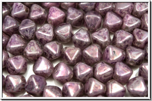 b�hm. Glasperle, Bicone, 6mm, white, alabaster, pink marbled, 30 Stk.