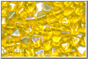 b�hm. Glasperle, Bicone, 6mm, yellow, trans., AB, 30 Stk.