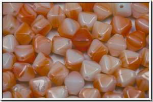 b�hm. Glasperle, Bicone, 6mm, white, alabaster, orange meliert, 30 Stk.