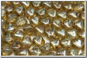 b�hm. Glasperle, Bicone, 6mm, crystal, trans., silver picasso, 30 Stk.