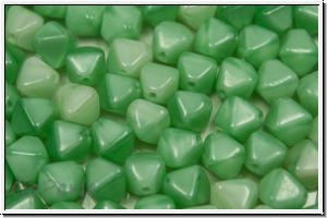 b�hm. Glasperle, Bicone, 6mm, white, alabaster, mint green ombriert, 30 Stk.