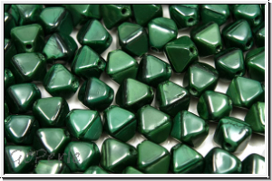 b�hm. Glasperle, Bicone, 6mm, green, dk., alabaster, 30 Stk.