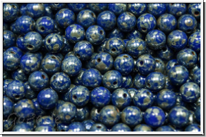 b�hm. Glasperle, rund, 4mm, blue, op., silver picasso, 50 Stk.