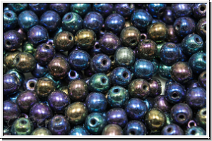 b�hm. Glasperle, rund, 4mm, blue, met., iris., 50 Stk.