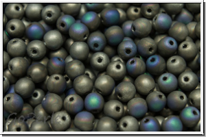 b�hm. Glasperle, rund, 4mm, crystal, trans., glittery argentic, matte, 50 Stk.